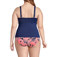 Lands' End Plus Size Tummy Control V-Neck Wrap Underwire Tankini Swimsuit Top