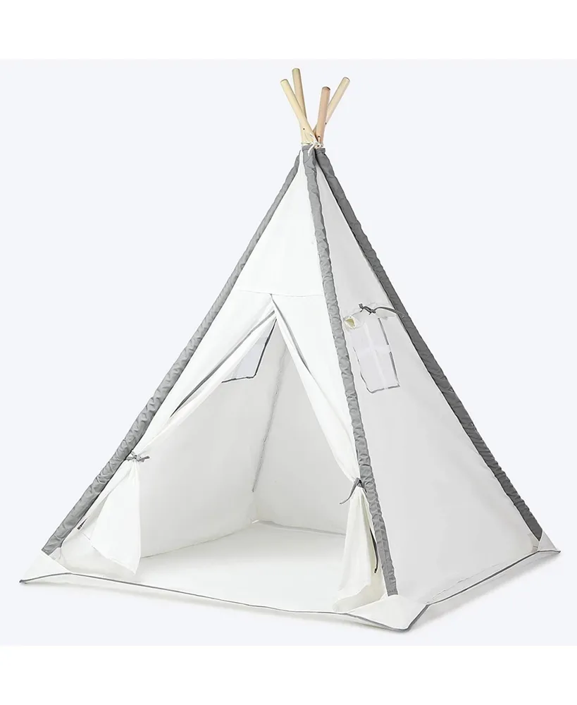 Teepee Tent For Kids With Mat - Natural Cotton Canvas With Wood Poles & Carry Case