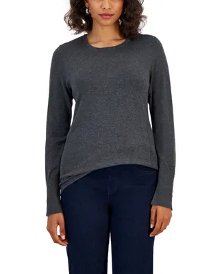 Jm Collection Women's Button-Sleeve Crewneck Sweater, Created for Macy's