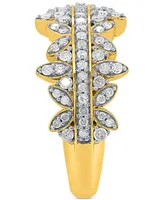 Diamond Horizontal Cluster Statement Ring (1/2 ct. t.w.) 14k Gold-Plated Sterling Silver - Gold