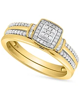 Diamond Square Cluster Ring (1/4 ct. t.w.) 14k Gold-Plated Sterling Silver or