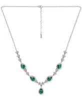 Cubic Zirconia Green Halo Fancy Statement Necklace in Sterling Silver, 16" + 2" extender