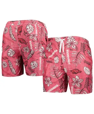 Men's Wes & Willy Cardinal Arkansas Razorbacks Vintage-Inspired Floral Swim Trunks