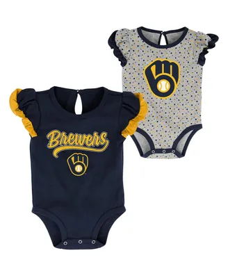Newborn and Infant Boys Girls Navy, Heathered Gray Milwaukee Brewers Scream Shout Two-Pack Bodysuit Set