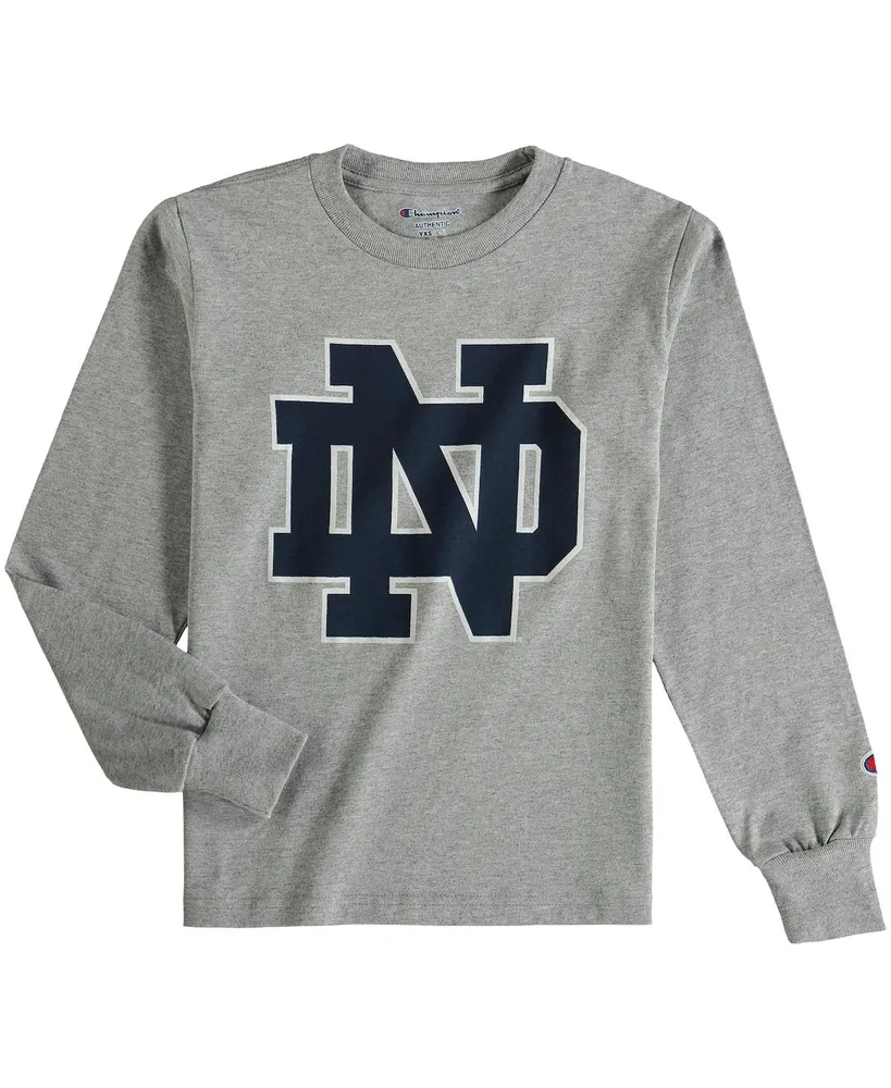 Big Boys and Girls Champion Heathered Gray Notre Dame Fighting Irish Primary Logo Long Sleeve T-shirt