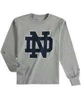 Big Boys and Girls Champion Heathered Gray Notre Dame Fighting Irish Primary Logo Long Sleeve T-shirt