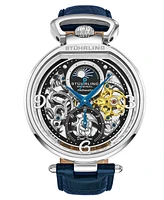 Stuhrling Men's Legacy Blue Leather, Black Dial, 46mm Round Watch