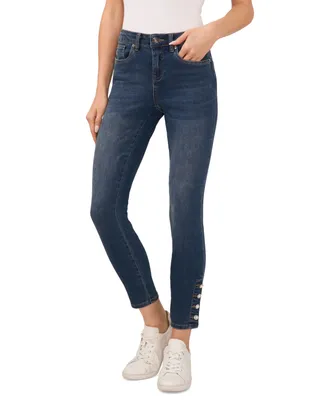 CeCe Women's Imitation-Pearl-Trim High-Rise Skinny Jeans
