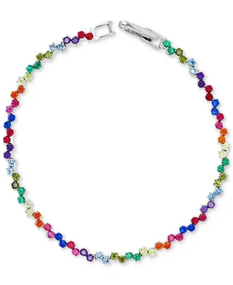 Multicolor Cubic Zirconia Link Bracelet in Sterling Silver