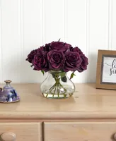 Nearly Natural Purple Rose Artificial Arrangement with Vase