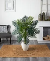 Nearly Natural 4.5' Golden Cane Palm Artificial Tree in White Oval Planter