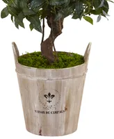 Nearly Natural 4.5' Sweet Bay Double Topiary Artificial Tree in Farmhouse Planter