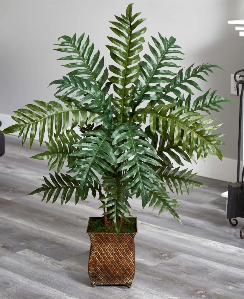 Nearly Natural 4' Evergreen Artificial Plant in Metal Planter