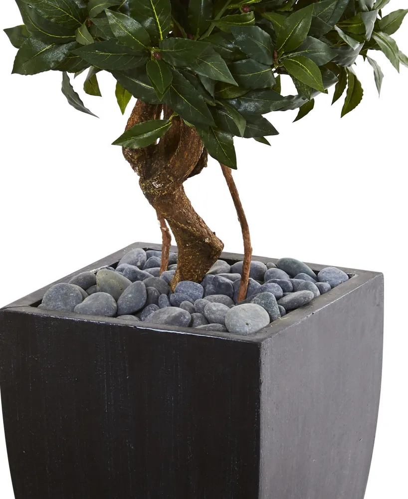 Nearly Natural 4.5' Sweet Bay Double Topiary Artificial Tree in Black-Washed Planter
