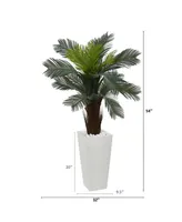 Nearly Natural 4.5' Cycas Uv-Resistant Indoor/Outdoor Artificial Plant in White Tower Planter