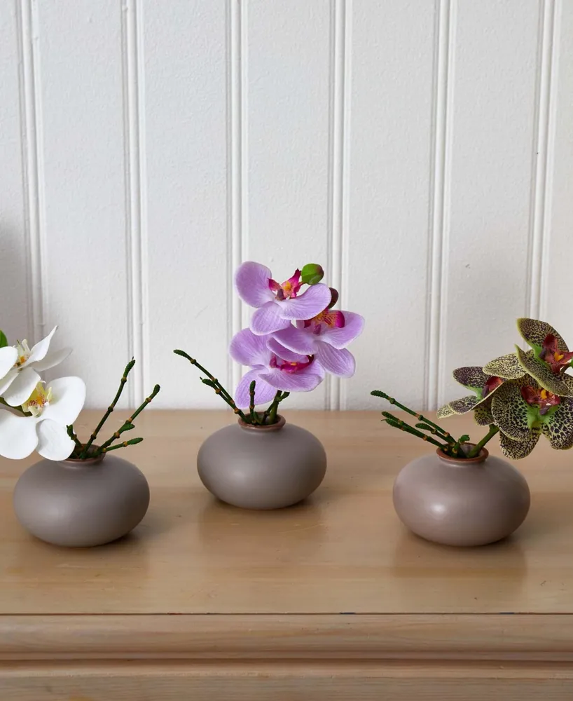 Nearly Natural 7'' Phalaenopsis Orchid Artificial Arrangement, Set of 3