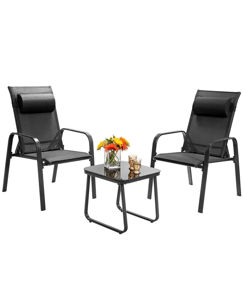 Costway 3PCS Patio Bistro Furniture Set Adjustable Back Stackable Chairs