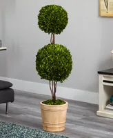 Nearly Natural 4ft. Preserved Boxwood Double Ball Topiary Tree in Planter