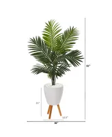 Nearly Natural 61" Paradise Palm Artificial Tree in White Planter with Stand