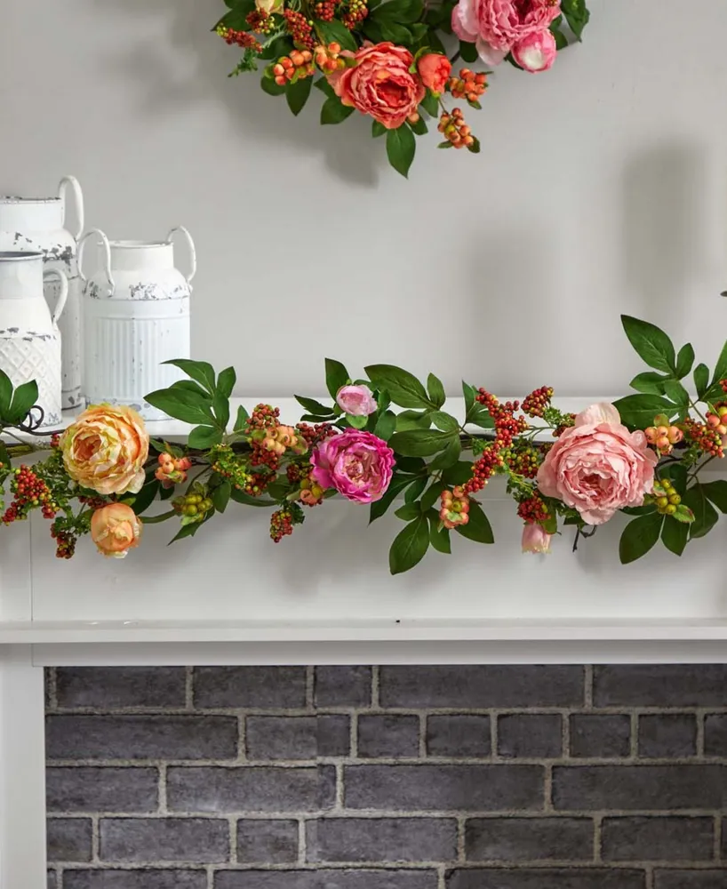 Nearly Natural 60" Mixed Peony and Berry Garland