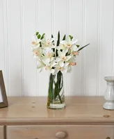 Nearly Natural Cymbidium Orchid w/Vase