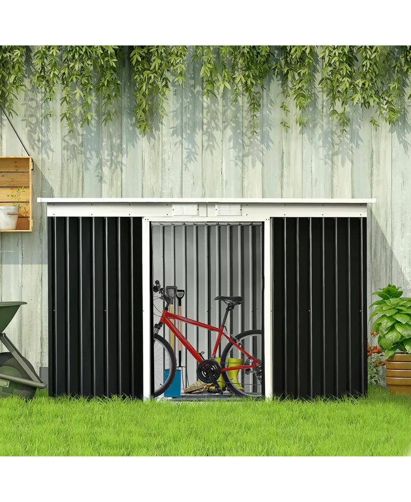 Outsunny 9' x 4' Metal Garden Storage Shed Tool House with Sliding Door Spacious Layout & Durable Construction for Backyard, Patio