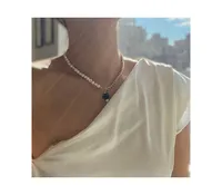 Joey Baby 18K Gold Plated Chain, Freshwater Pearls with Black Heart Charm - Kuro Necklace 17" For Women