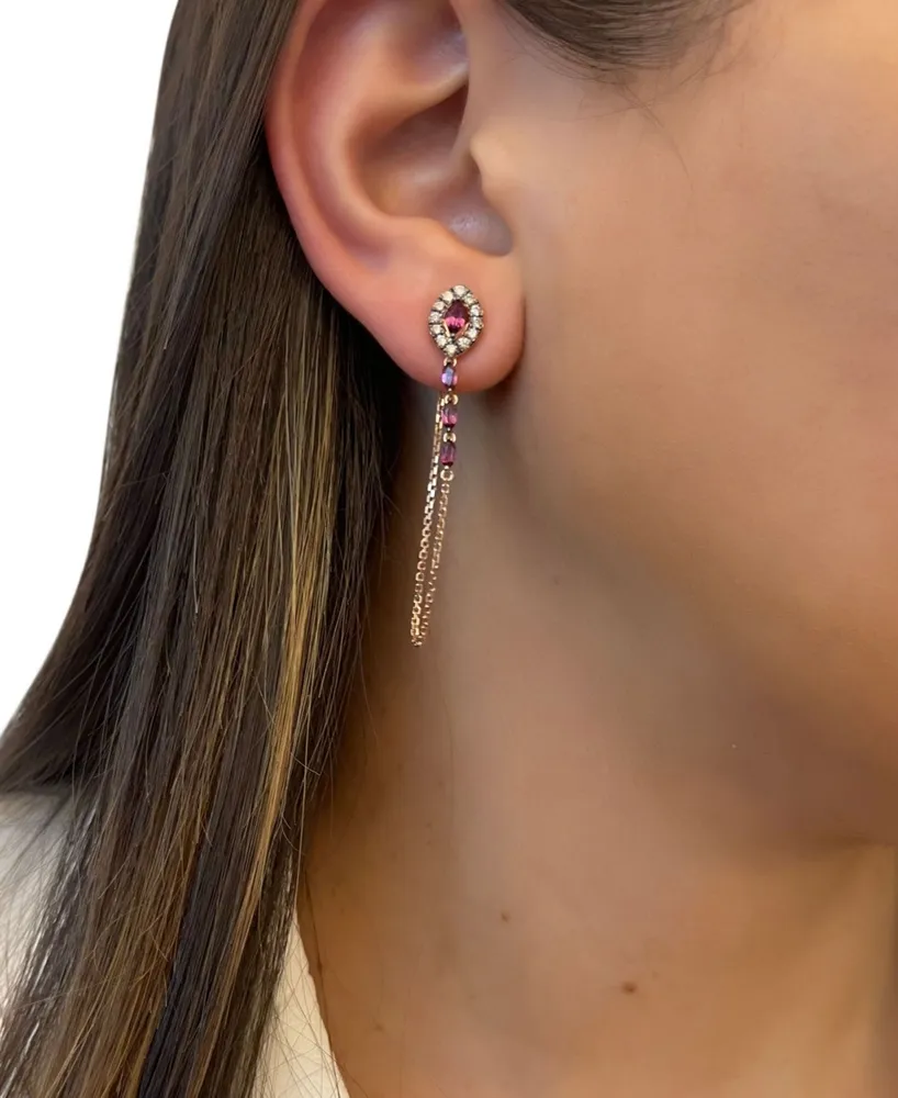 Le Vian Chocolatier Raspberry Rhodolite (3/4 ct. t.w.) & Chocolate Diamonds (3/8 ct. t.w.) Linear Drop Earrings in 14k Rose Gold