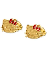 Red Enamel Bow Hello Kitty Stud Earrings in 10k Gold