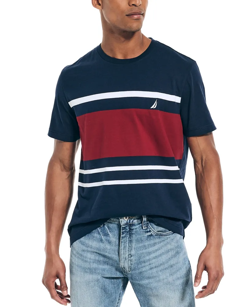 Nautica Men's Colorblocked Yarn Dyed Short Sleeve Crewneck T-Shirt