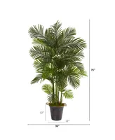 Nearly Natural 75in. Areca Palm Artificial Tree in Decorative Metal Pail with Rope