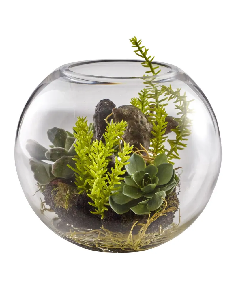 Nearly Natural Mixed Succulent Artificial Garden with Glass Vase