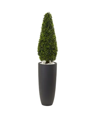 Nearly Natural 50" Boxwood Uv-Resistant Indoor/Outdoor Artificial Topiary with Gray Cylindrical Planter