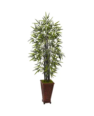 Nearly Natural 5.5' Black Bamboo Artificial Tree in Decorative Planter
