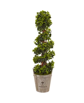 Nearly Natural 4' English Ivy Uv-Resistant Indoor/Outdoor Artificial Tree in Farmhouse Planter
