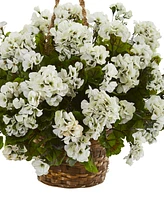 Nearly Natural Geranium Hanging Basket Artificial Plant Uv Resistant