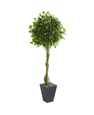 Nearly Natural 6' Ficus Artificial Tree in Slate Planter Uv Resistant