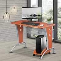 Simplie Fun Modern Computer Desk With Mobile Cpu Caddy, Dark Honey