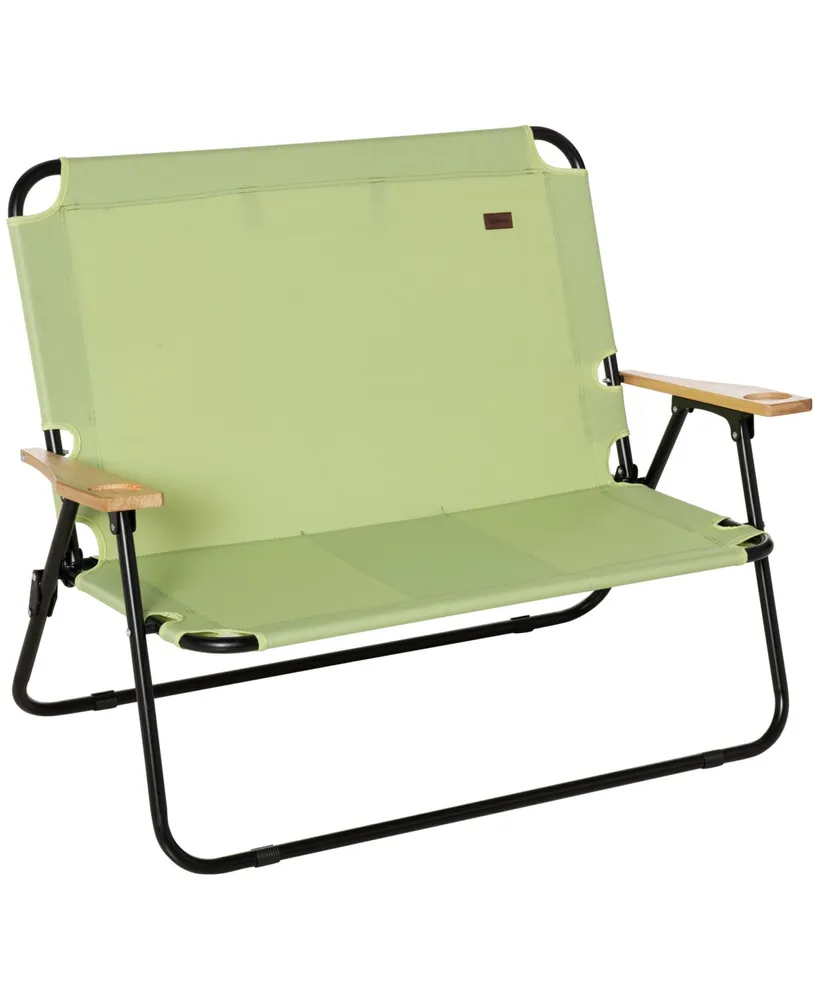 Outsunny 2 Person Camping Couch, Double Folding Chair w/ Cupholders,