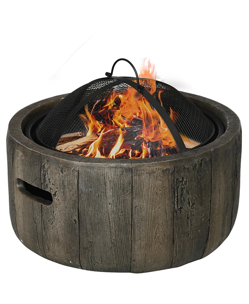 Outsunny Fire Pit with Spark Screen and Poker, 18" Wood-burning Bowl,