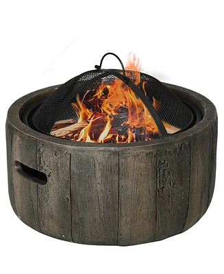 Outsunny Fire Pit with Spark Screen and Poker, 18" Wood-burning Bowl,