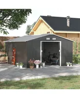 Outsunny 13' x 11' Metal Storage Shed Garden Tool House with Double Sliding Doors, 4 Air Vents for Backyard, Patio, Lawn Dark Grey