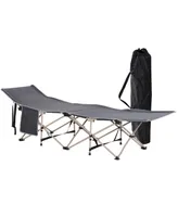 Outsunny Folding Camping Cots for Adults with Carry Bags, Side Pockets, Outdoor Portable Sleeping Bed for Travel Camp Vacation, Grey