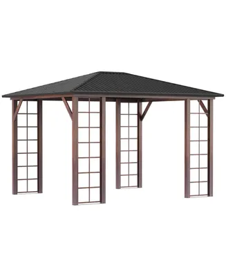 Outsunny 10' x 12' Hardtop Gazebo, Waterproof Metal Roof Permanent Pavilion with Wood Grain Metal Frame, Outdoor Gazebo Canopy, for Garden, Patio, Bac