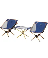 Outsunny 3 Piece Padded Camping Chair Set, Folding Chairs with Portable Table, Cup Holders, Carry Bag for Travel, Camping, Fishing and Beach
