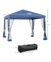 Outsunny Outdoor 10' x 10' Patio Gazebo Outdoor Pop-Up Canopy with Sidewalls, Instant Setup, 4 Mesh Walls for Party, Events, Backyard, Lawn, Blue