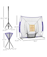 Soozier 7.5'x7' Baseball Practice Net Set w/ Catcher Net, Tee Stand, 12 Baseballs for Pitching, Fielding, Practice Hitting, Batting, Backstop, Trainin