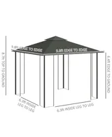 Outsunny 10' x 10' Outdoor Patio Gazebo Canopy with 2-Tier Polyester Roof, Netting, Curtain Sidewalls, and Steel Frame, Grey