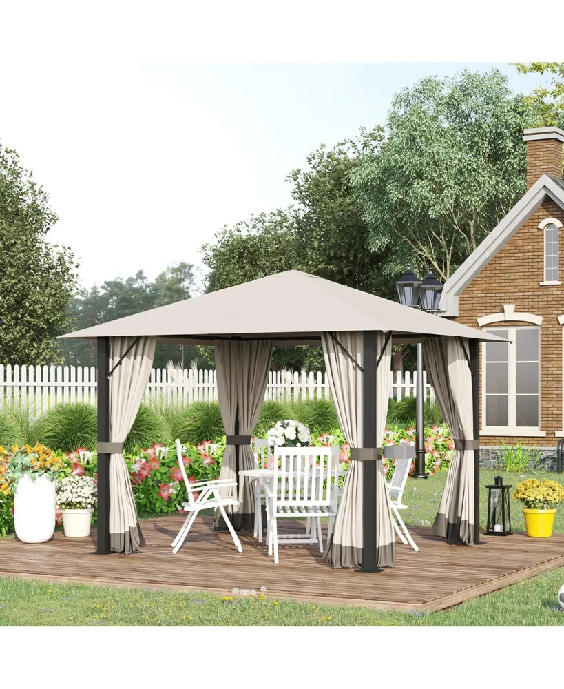 Outsunny 10' x 10' Patio Gazebo Aluminum Frame Outdoor Canopy Shelter with Sidewalls, Vented Roof for Garden, Lawn, Backyard and Deck