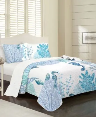 Elise James Home Ovie Seahorse Coastal Wrinkle Resistant Quilt Set Collection